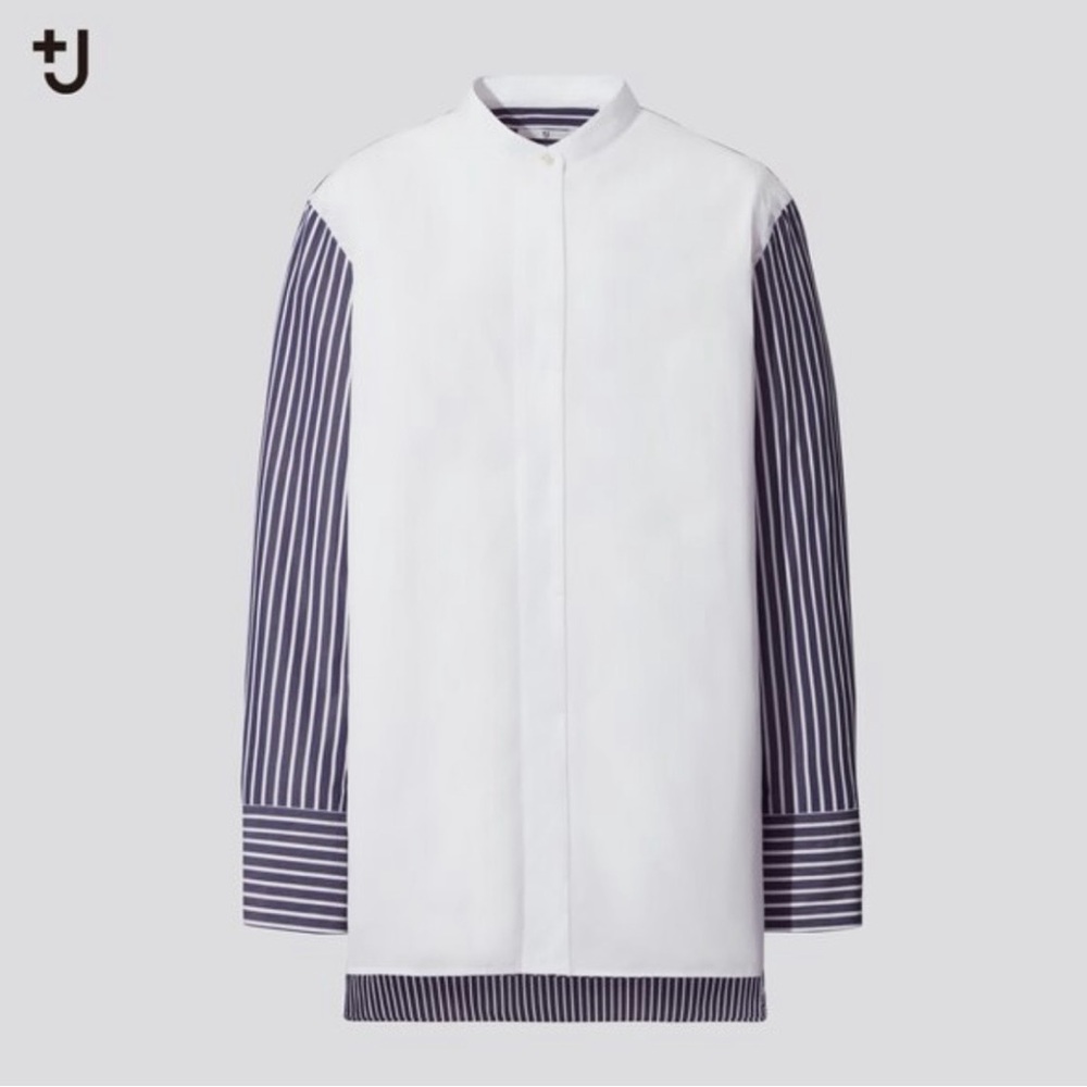 cotton stand collar long sleeve shirt